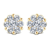 14k yellow gold 1.00 ctw Diamond Flower Fashion Stud Earrings
