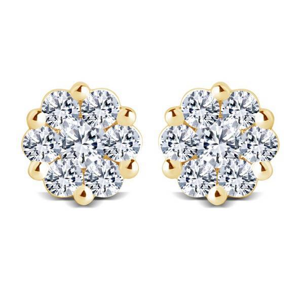 14k yellow gold 1.00 ctw Diamond Flower Earrings