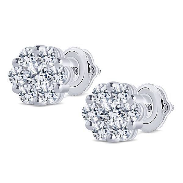14K White Gold 1.5 ctw Diamond Flower Earrings
