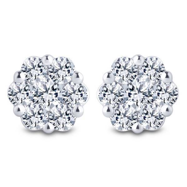 14K White Gold 1.5 CTW Diamond FloweR Earrings