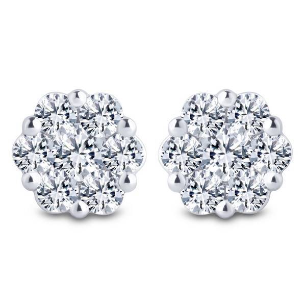 14k white gold 1.50 ctw Diamond Flower Earrings