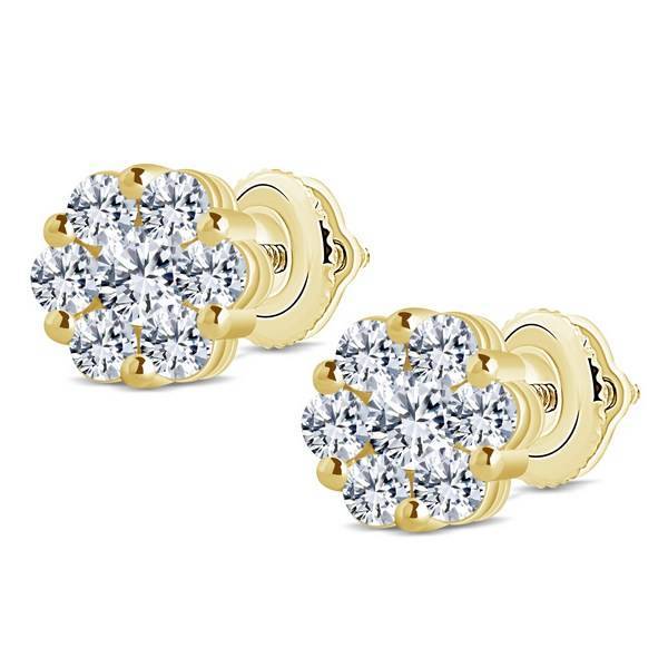 14K Yellow Gold 1.5 ctw Diamond Flower Earrings