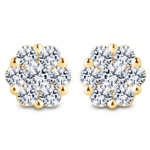 14k yellow gold 1.5 ctw Diamond Flower Earrings