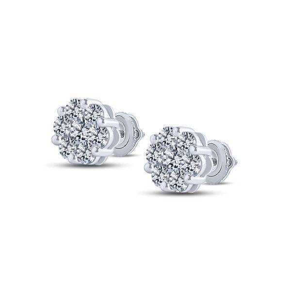 14K White Gold 2.00 ctw Diamond Cluster Stud Earrings