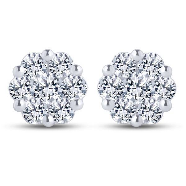 10K White Gold 2.00 CTW Diamond Flower EARRINGS