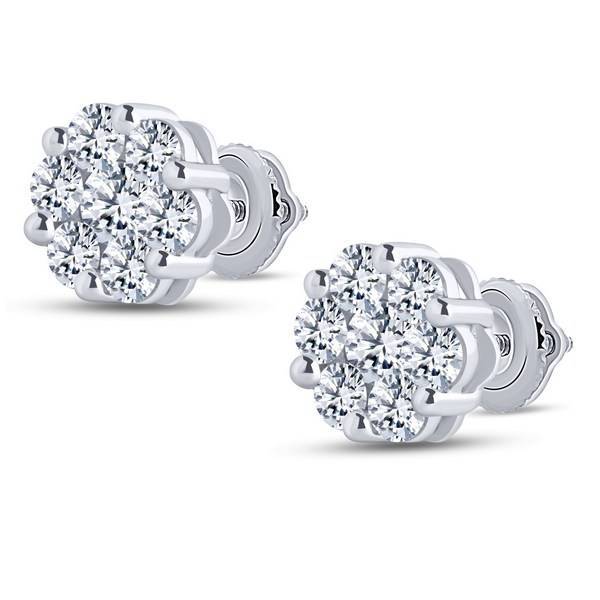 10K White Gold 2.00 CTW Diamond Flower EARRINGS