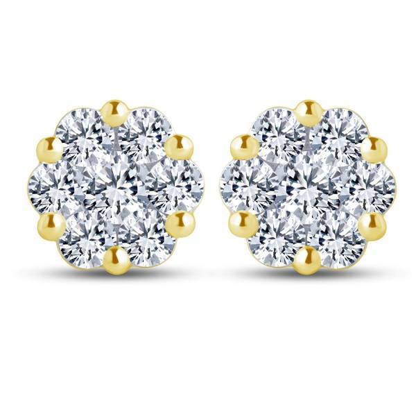 14K Yellow Gold 2.00 CTW Round Flower Cluster Stud Earrings