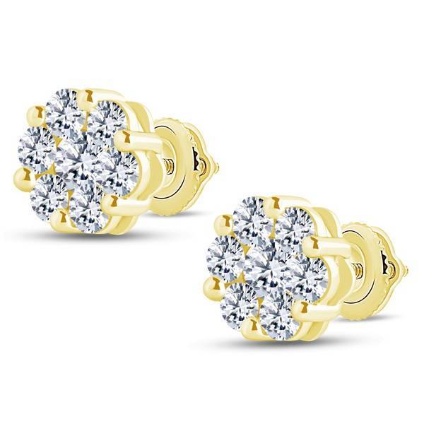 14K Yellow Gold 2.00 ctw Diamond Flower Earrings