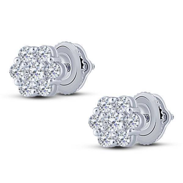 14K White Gold 0.50 ctw Diamond Flower Earrings