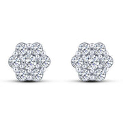 14K White Gold 0.50 CTW Round Diamond Flower Cluster Stud Earrings