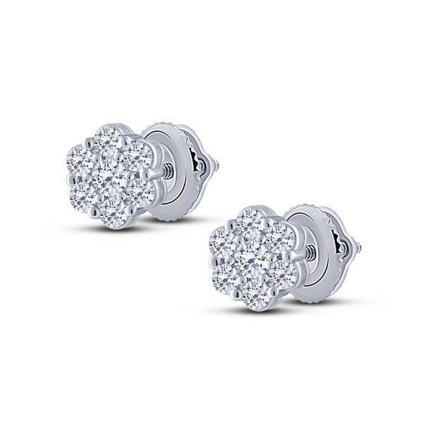14K White Gold 0.75 ctw Diamond Flower Studs