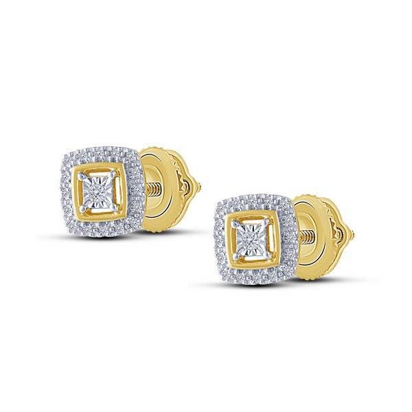 10K Two Tone 0.20 ctw Diamond Cushion Fashion Earrings