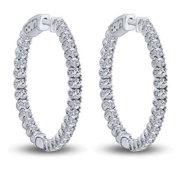 14k white gold 2.00 ctw Diamond Hoops Inside Out Earrings