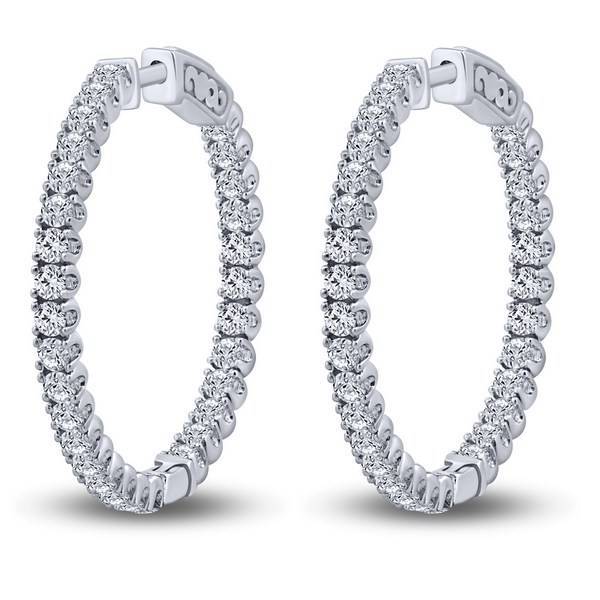 14K White Gold 2.00 ctw Diamond Hoops Inside Out Earrings
