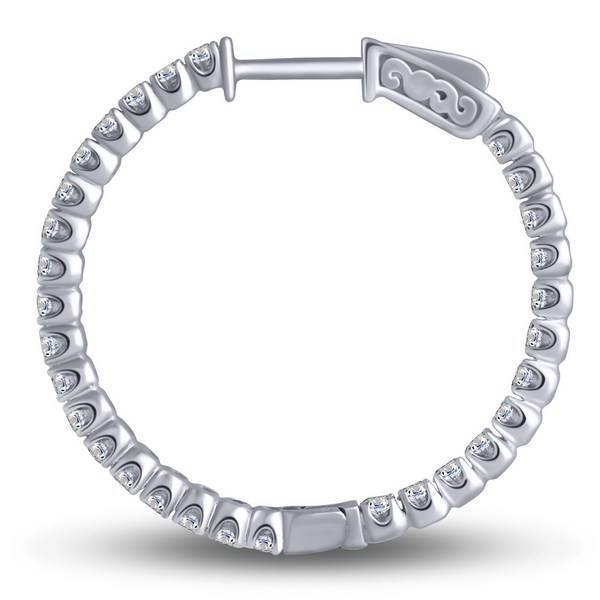 14k white gold 2.00 ctw Diamond Hoops Inside Out Earrings