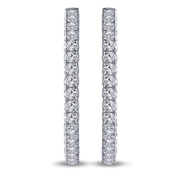 14k white gold 2.00 ctw Diamond Hoops Inside Out Earrings