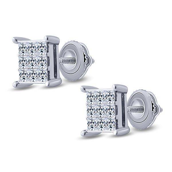 10K WHITE GOLD 0.50 CTW Princess Quad Diamond Stud Earrings