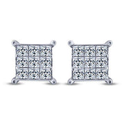10K WHITE GOLD 0.50 CTW Princess Quad Diamond Stud Earrings