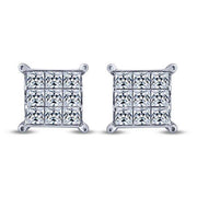 10K WHITE GOLD 0.50 CTW Princess Cut Quad Diamond Stud Earrings