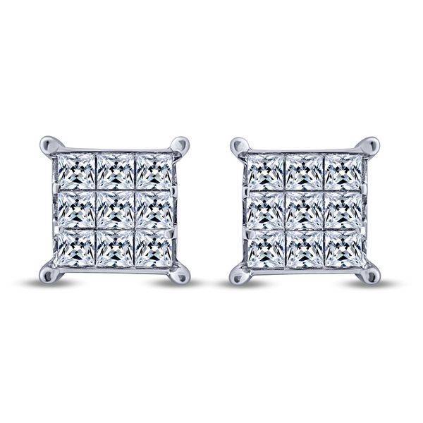 10K WHITE GOLD 0.50 CTW Princess Quad Diamond Stud Earrings