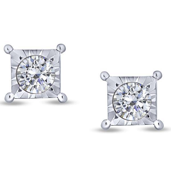 14K WHITE GOLD 0.25 CtW Round Diamond Earrings