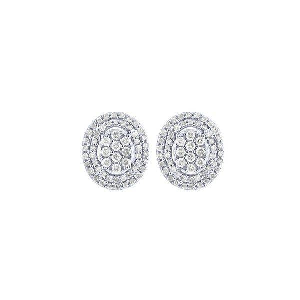 10K white gold 0.50 ctw Diamond Cluster Oval Stud Earrings