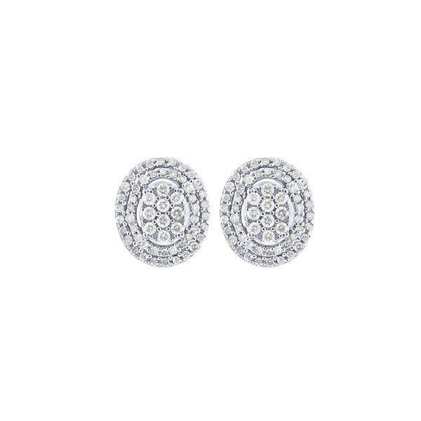 10K white gold 0.50 ctw Diamond Cluster Oval Stud Earrings