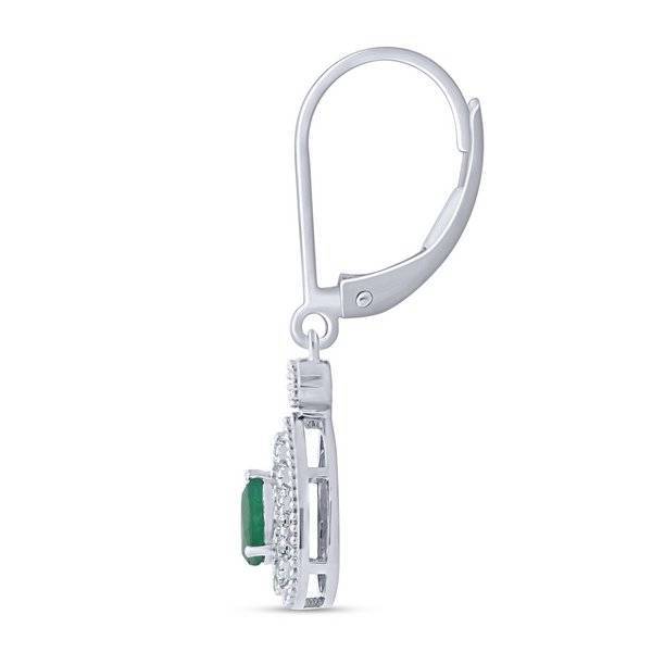 10K WHITE GOLD 0.31 CTW Diamond GREEN EMARALD EARRING