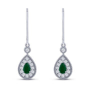10K WHITE GOLD 0.31 CTW Diamond GREEN EMARALD EARRING
