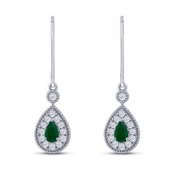 10K WHITE GOLD 0.31 CTW Diamond GREEN EMARALD EARRING