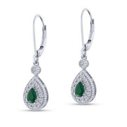 10K WHITE GOLD 0.31 CTW Diamond GREEN EMARALD EARRING