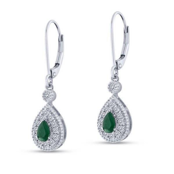 10K WHITE GOLD 0.31 CTW Diamond GREEN EMARALD EARRING