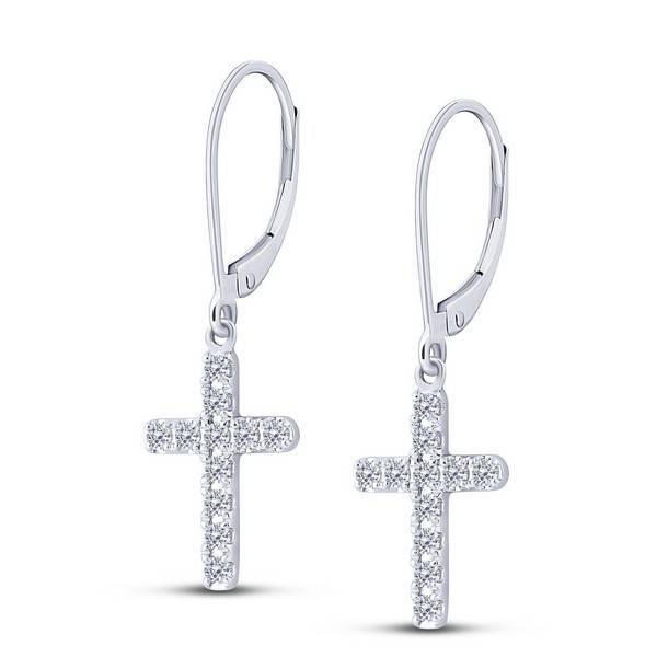 10K White Gold 0.26 ctw Diamond Cross Drop Earrings