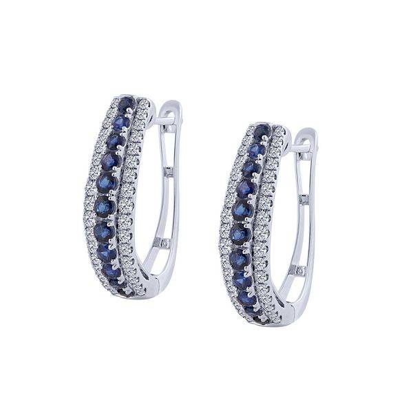 10K WHITE GOLD 0.75 CTW Diamond Blue Sapphire Earrings