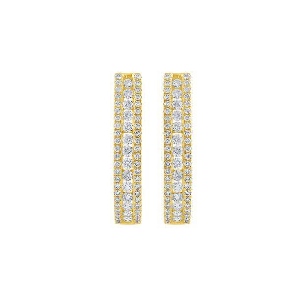 14K Yellow Gold 3.00 CTW Round Diamond Hoop Earrings