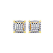 10K YELLOW GOLD 0.08 CTW Tri Color Diamond Illusion Stud Earrings