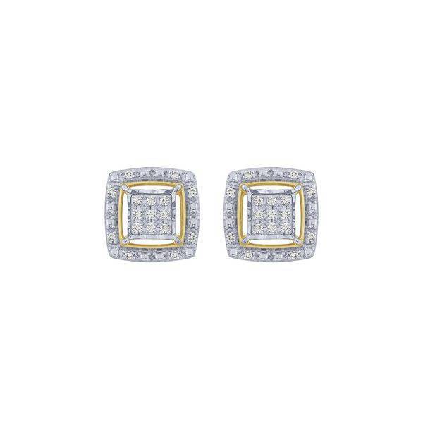 10k Two Tone 0.15 ctw Diamond Cushion Stud Earrings