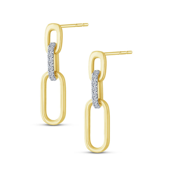 14K Yellow Gold 0.16 CTW Diamond Paperclip Dangle Earring