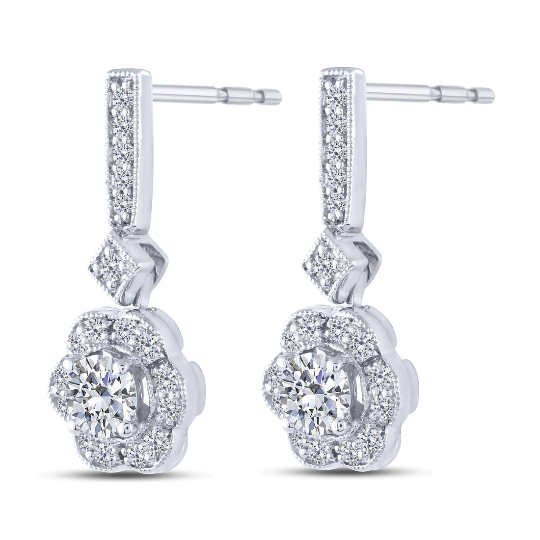 14K White Gold 0.75 ctw Diamond Fashion Dangle Earrings