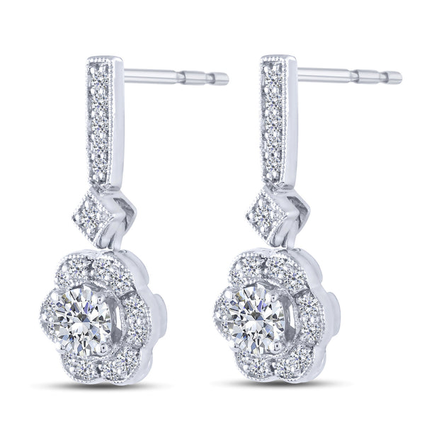 14K WHITE GOLD 0.75 CTW Diamond Fashion Dangle Earrings