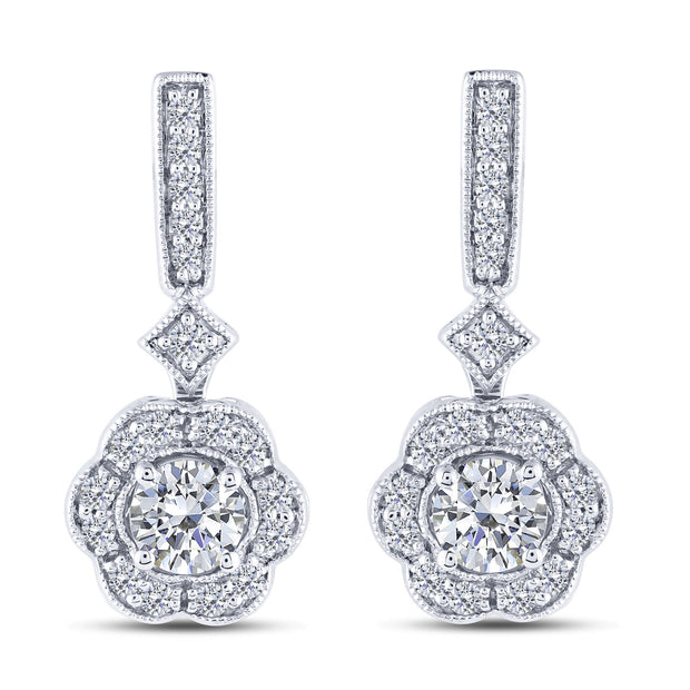 14K WHITE GOLD 0.75 CTW Diamond Fashion Dangle Earrings
