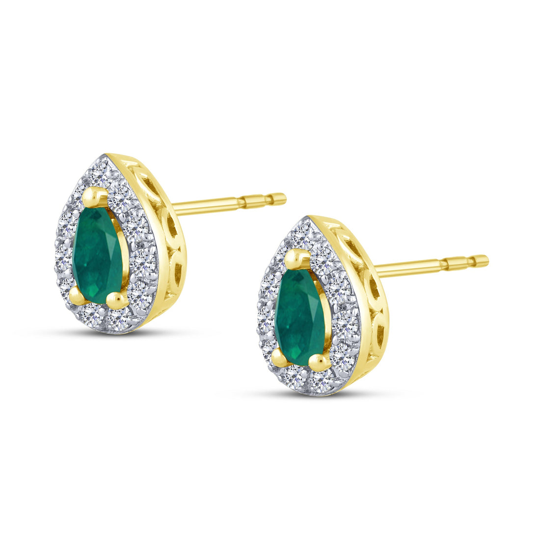 10K Yellow Gold Pear Shaped Green Emerald Earring