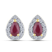 10K Yellow Gold PEAR SHAPED RED RUBY EARRING