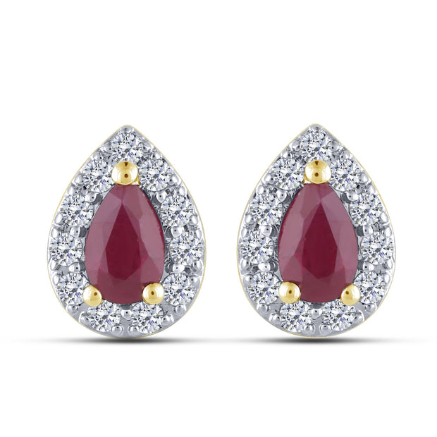10K Yellow Gold PEAR SHAPED RED RUBY EARRING