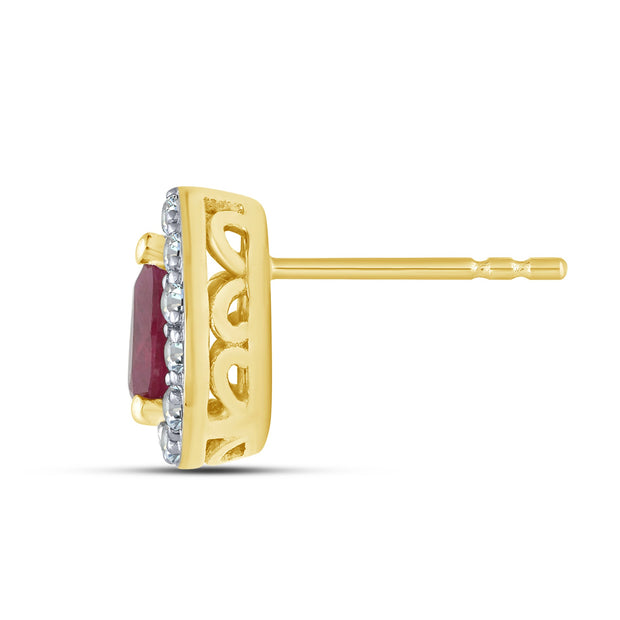 10K Yellow Gold PEAR SHAPED RED RUBY EARRING