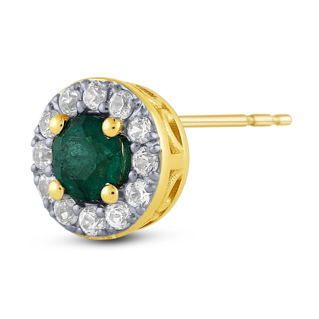 10K Yellow Gold Round Shaped Green Emerald Earring