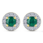 10K Yellow Gold ROUND SHAPED GREEN EMERALD EARRING