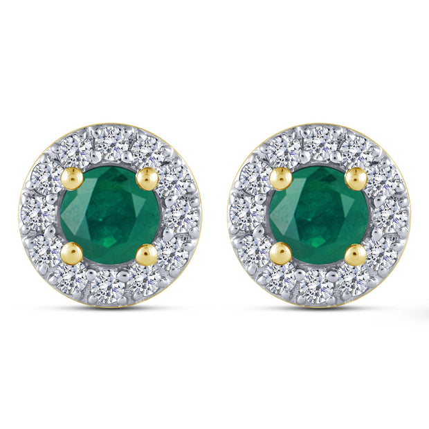 10K Yellow Gold ROUND SHAPED GREEN EMERALD EARRING