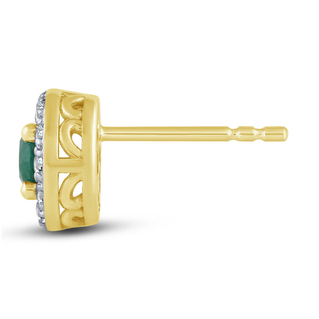 10K Yellow Gold ROUND SHAPED GREEN EMERALD EARRING