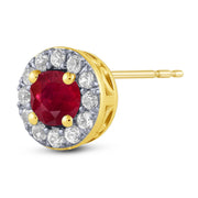 10K YELLOW GOLD ROUND SHAPED RED RUBY EARRING